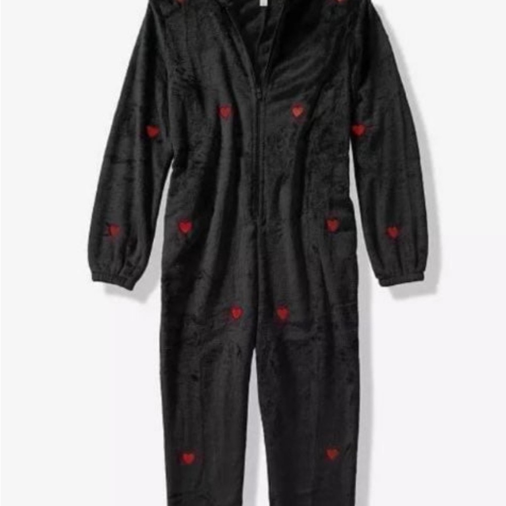 PINK Victoria's Secret Black Onesie with Red Heart